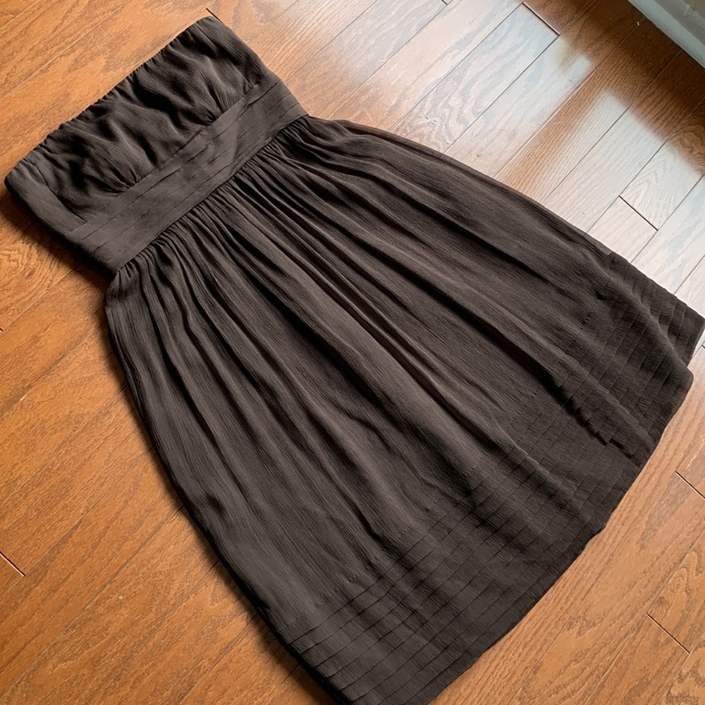 J. Crew Silk Strapless Chocolate Brown Midi Dress Bridesmaid Prom Cocktail Sz 6